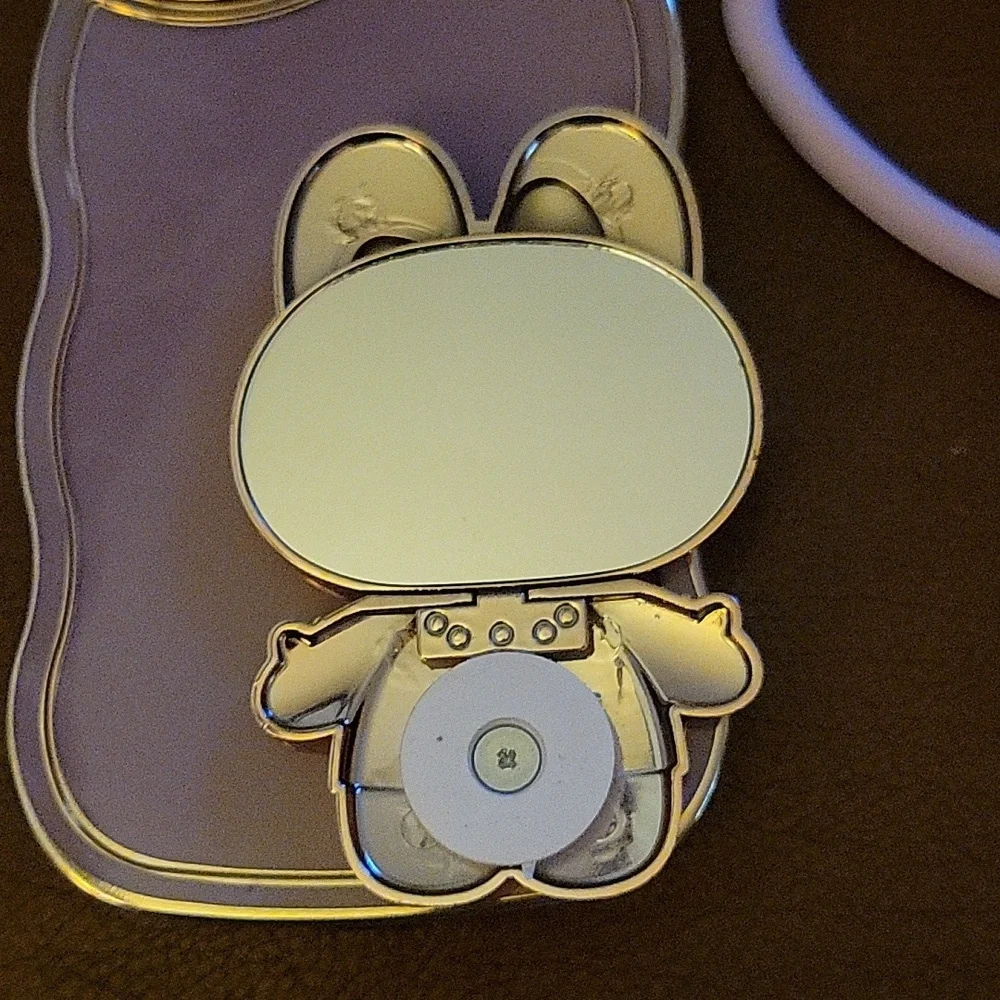 iPhone 12 Case with Cute Kitty Bunny Stand Heart & Mirror Lilac & GOLD